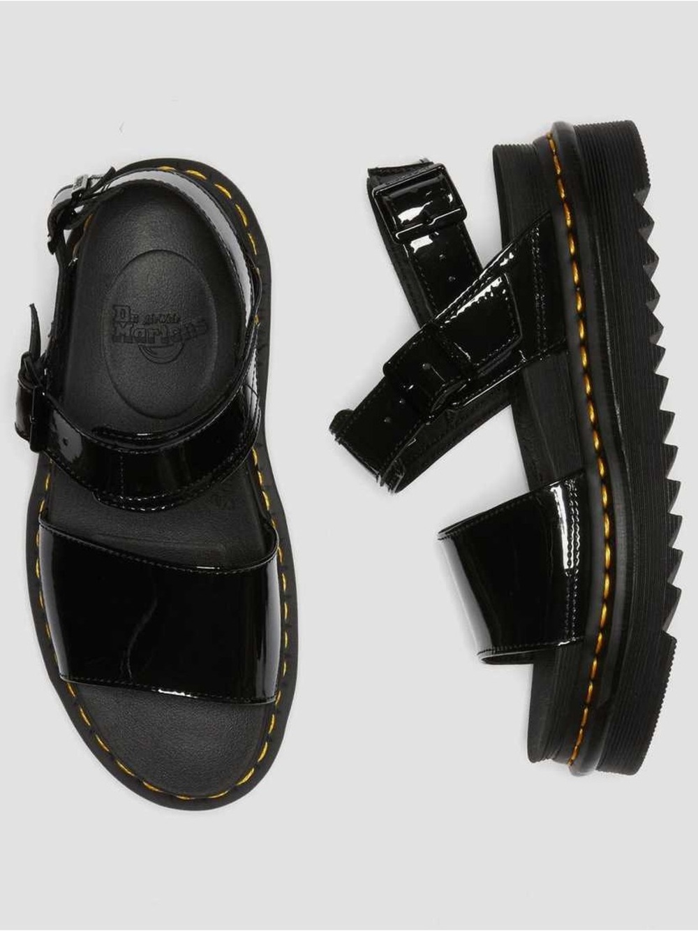 NWOT DR. MARTENS VOSS WOMEN'S PATENT LEATHER STRAP SANDALS BLACK SIZE 6